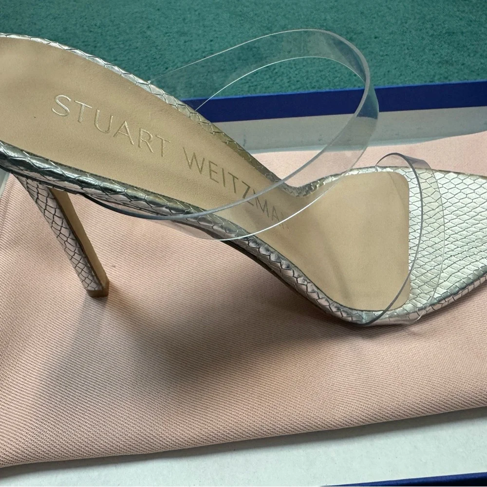 Stuart Weitzman- Aleena 100 snake silver sz 7 - Picture 2 of 4